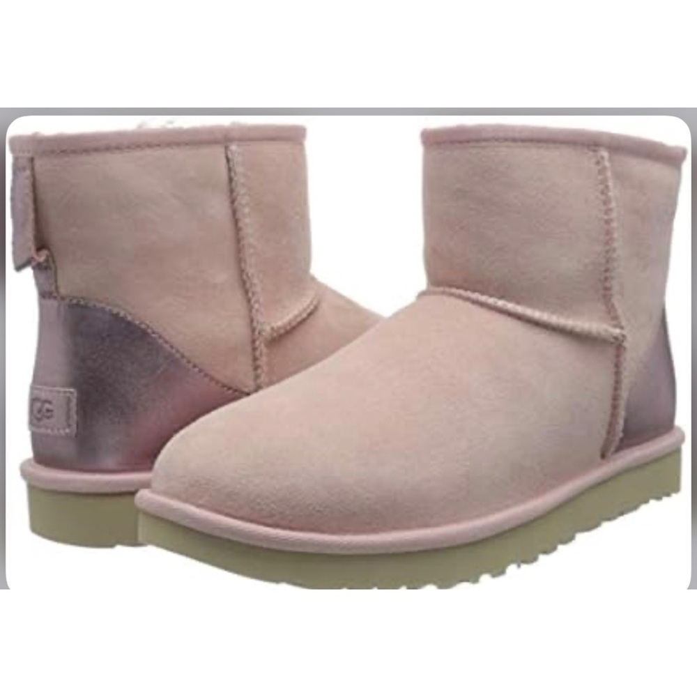 UGG Kids Classic Mini Boot in Light Pink with Metallic Pink Heel